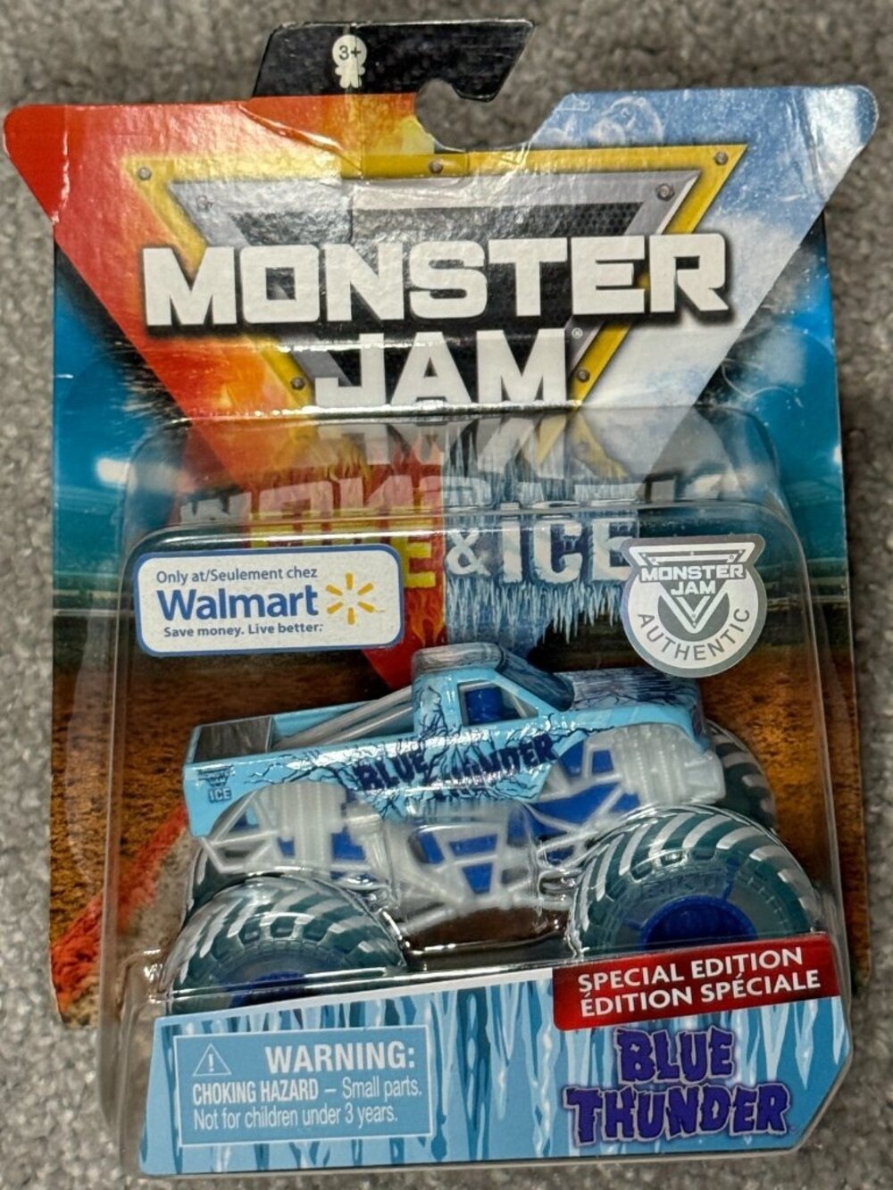 FIRE & ICE BLUE THUNDER MONSTER JAM TRUCK WALMART SPIN MASTER MOSC 2019 RARE